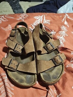 Birkenstock Brown Suede Double Buckle Sandals